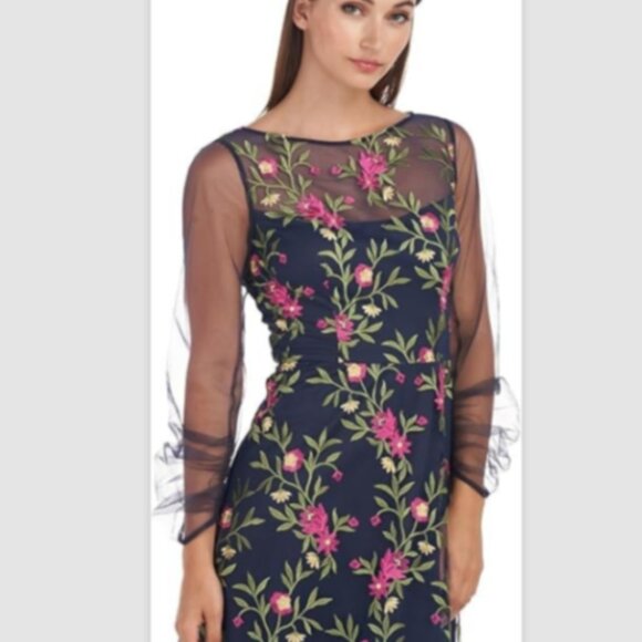JS Collections Dress Evelyn Illusion Midi floral blue size 10 NEW - Picture 2 of 14